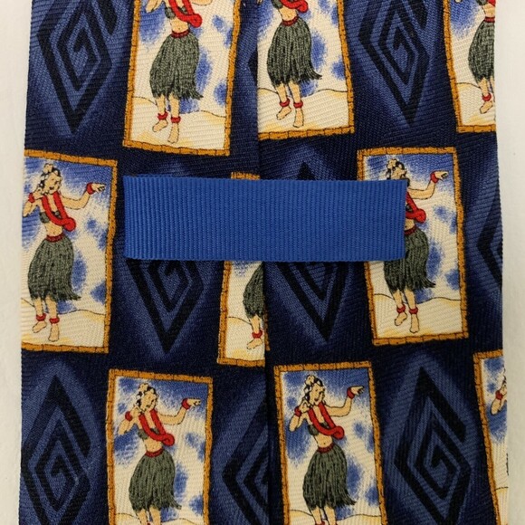 Tommy Bahama Men’s Tie Necktie Hula Girl Hawaiian Print 100% Silk Blue White - Picture 2 of 5